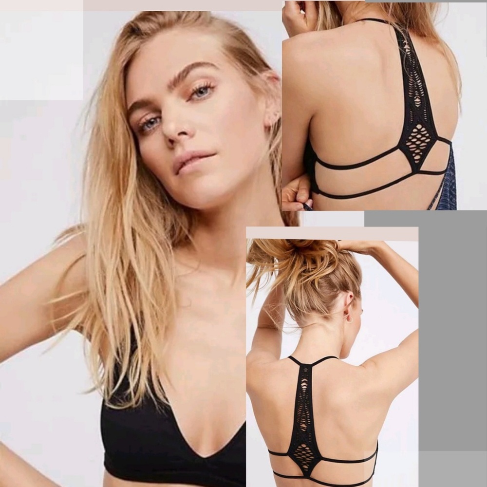 FREE PEOPLE M/L Macrame Bralette - Pink & Black